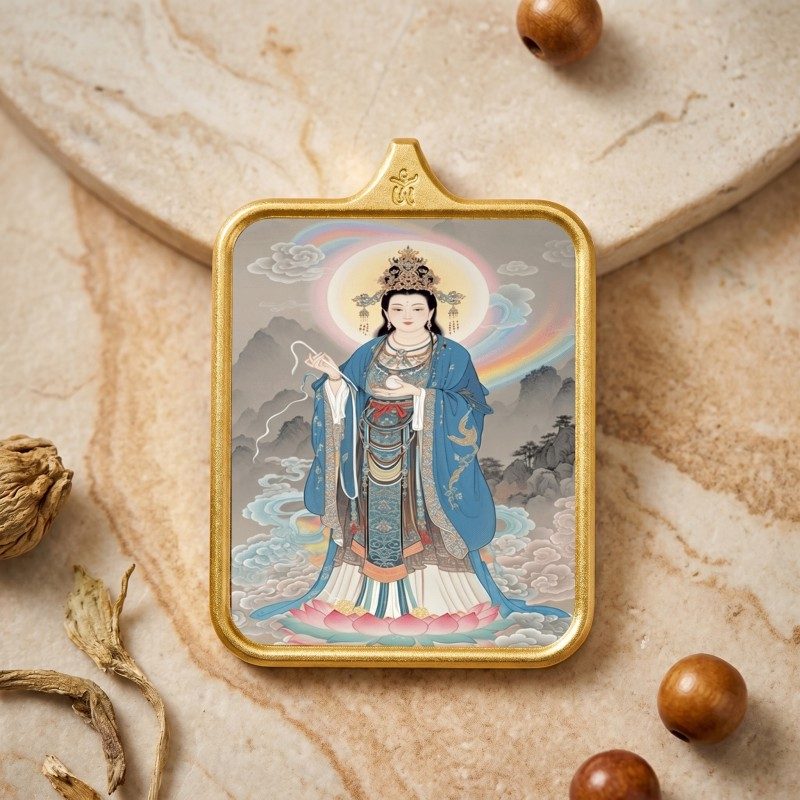 Mazu Hand-Painted Thangka Pendant | Goddess of the Sea, Safety & Prosperity Amulet image 4