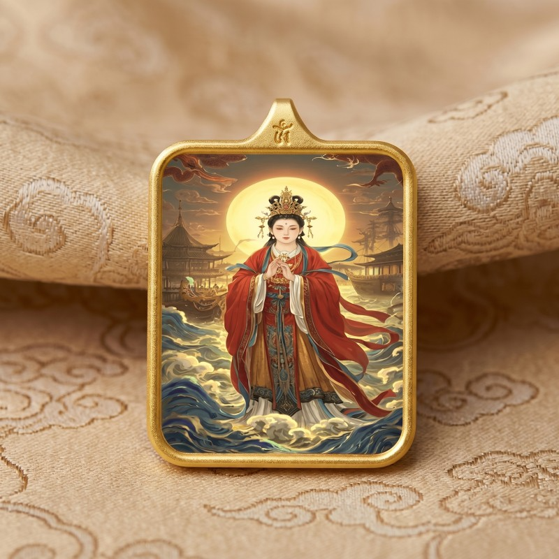 Mazu Hand-Painted Thangka Pendant | Goddess of the Sea, Safety & Prosperity Amulet image 5