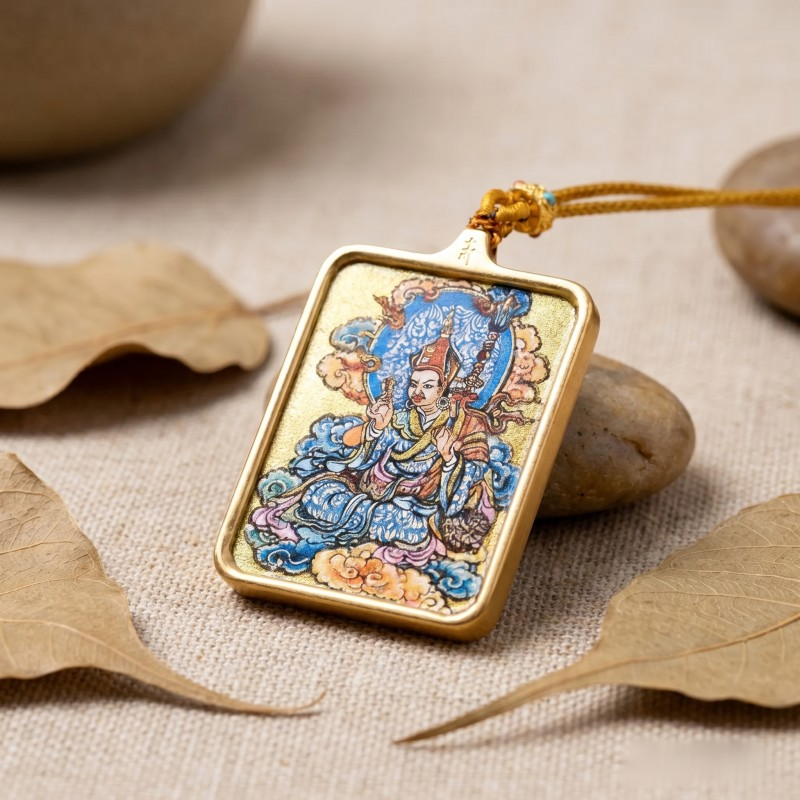 Padmasambhava (Guru Rinpoche) Hand-Painted Thangka Pendant | Amulet of Protection, Transformation & Spiritual Guidance image 2