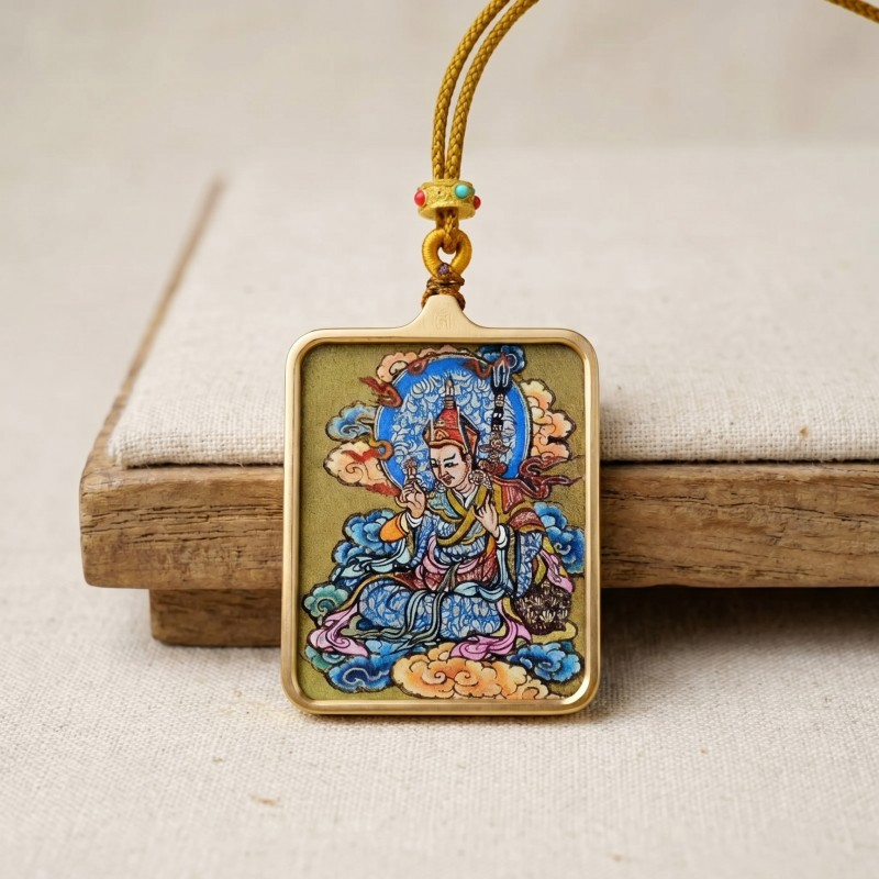 Padmasambhava (Guru Rinpoche) Hand-Painted Thangka Pendant | Amulet of Protection, Transformation & Spiritual Guidance image 3
