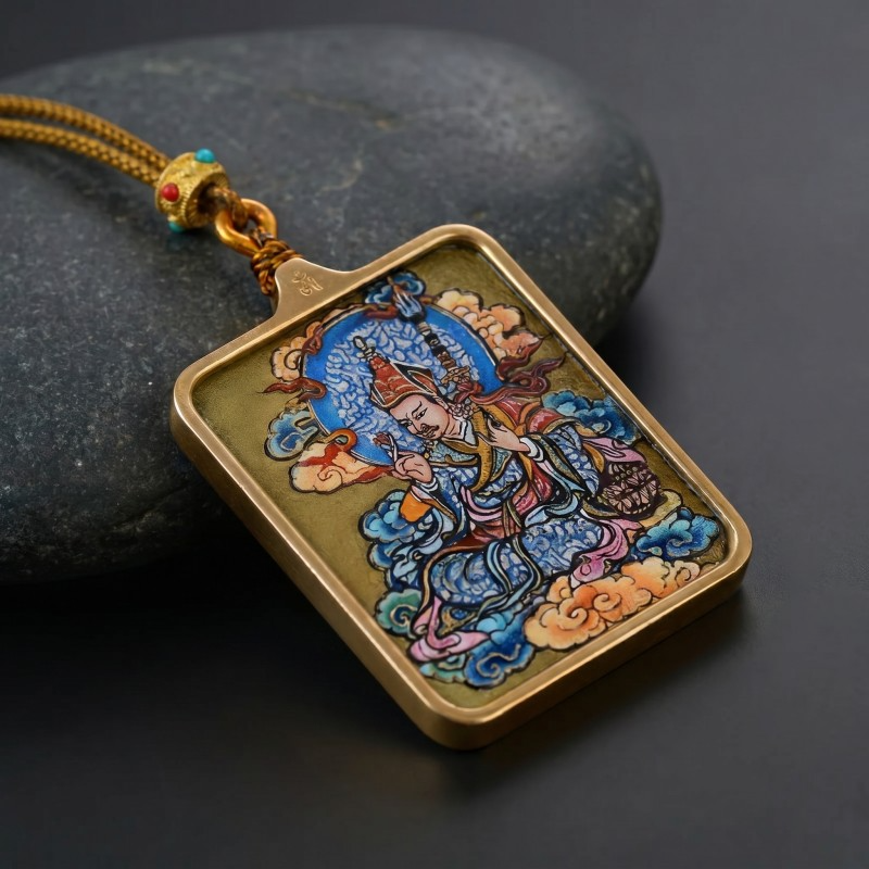 Padmasambhava (Guru Rinpoche) Hand-Painted Thangka Pendant | Amulet of Protection, Transformation & Spiritual Guidance image 4