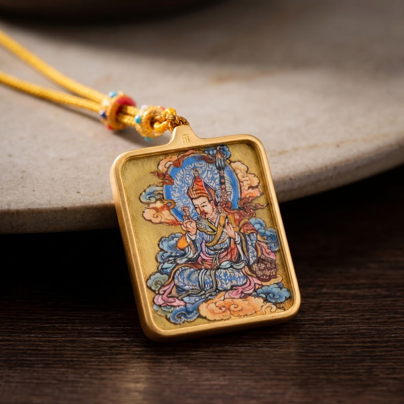 Padmasambhava (Guru Rinpoche) Hand-Painted Thangka Pendant | Amulet of Protection, Transformation & Spiritual Guidance image 5