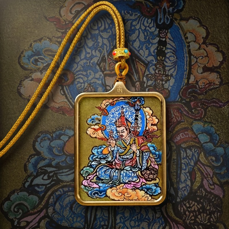 Padmasambhava (Guru Rinpoche) Hand-Painted Thangka Pendant | Amulet of Protection, Transformation & Spiritual Guidance image 6