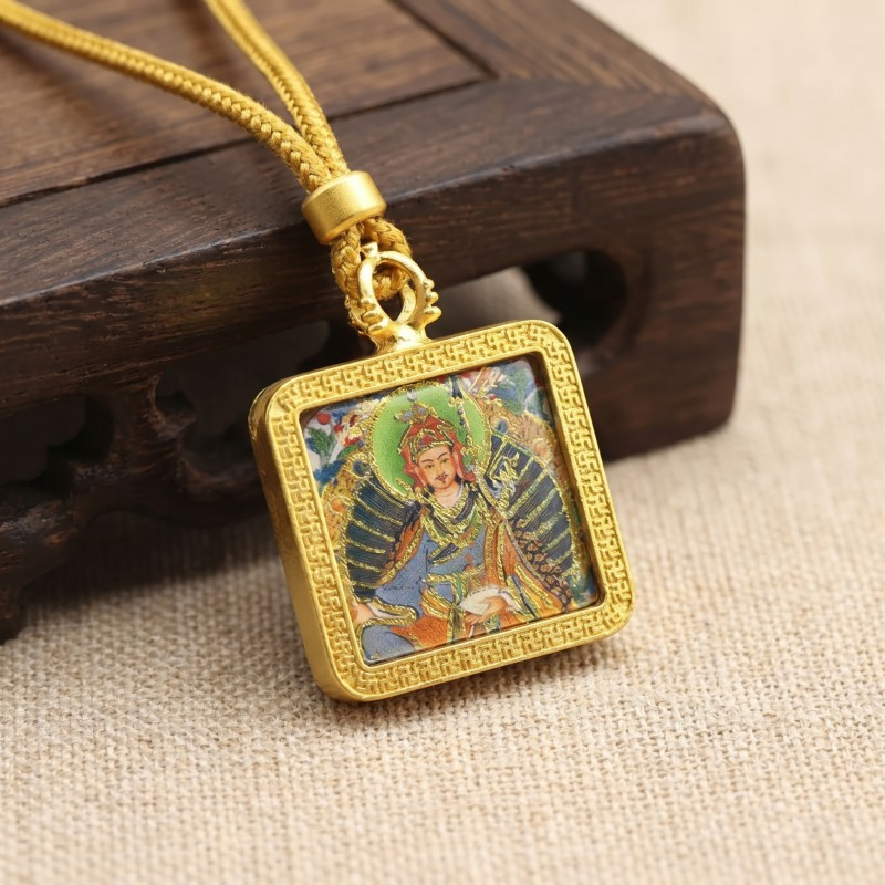 Padmasambhava (Guru Rinpoche) Hand-Painted Thangka Pendant | Buddhist Master Amulet for Protection & Spiritual Guidance