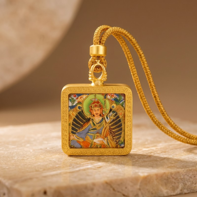 Padmasambhava (Guru Rinpoche) Hand-Painted Thangka Pendant | Buddhist Master Amulet for Protection & Spiritual Guidance image 2