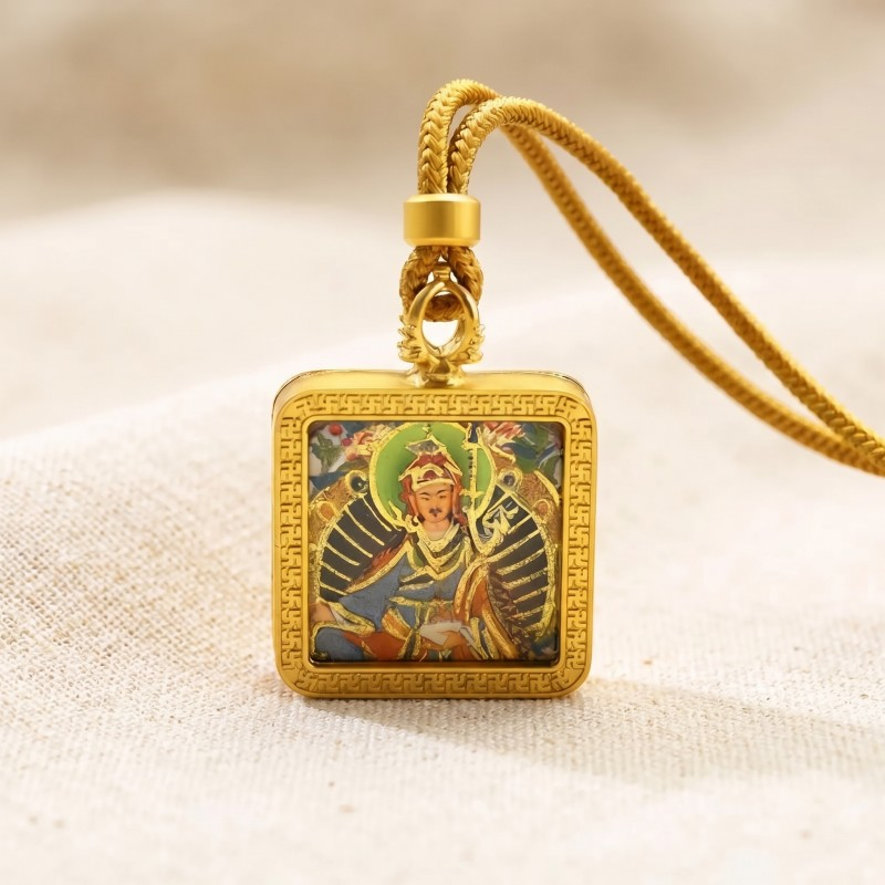 Padmasambhava (Guru Rinpoche) Hand-Painted Thangka Pendant | Buddhist Master Amulet for Protection & Spiritual Guidance image 3