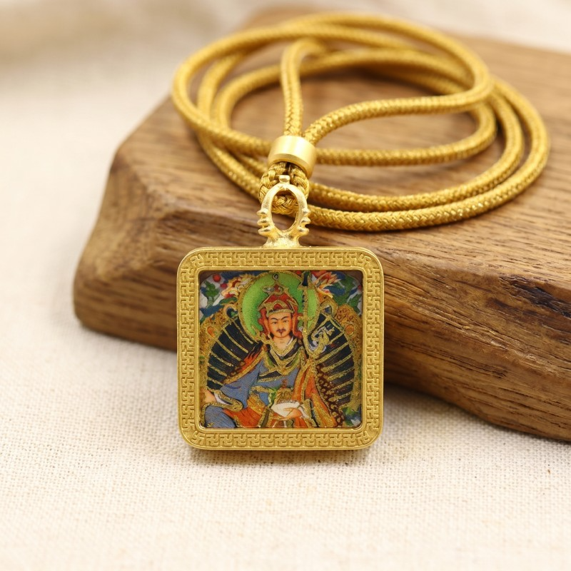 Padmasambhava (Guru Rinpoche) Hand-Painted Thangka Pendant | Buddhist Master Amulet for Protection & Spiritual Guidance image 4