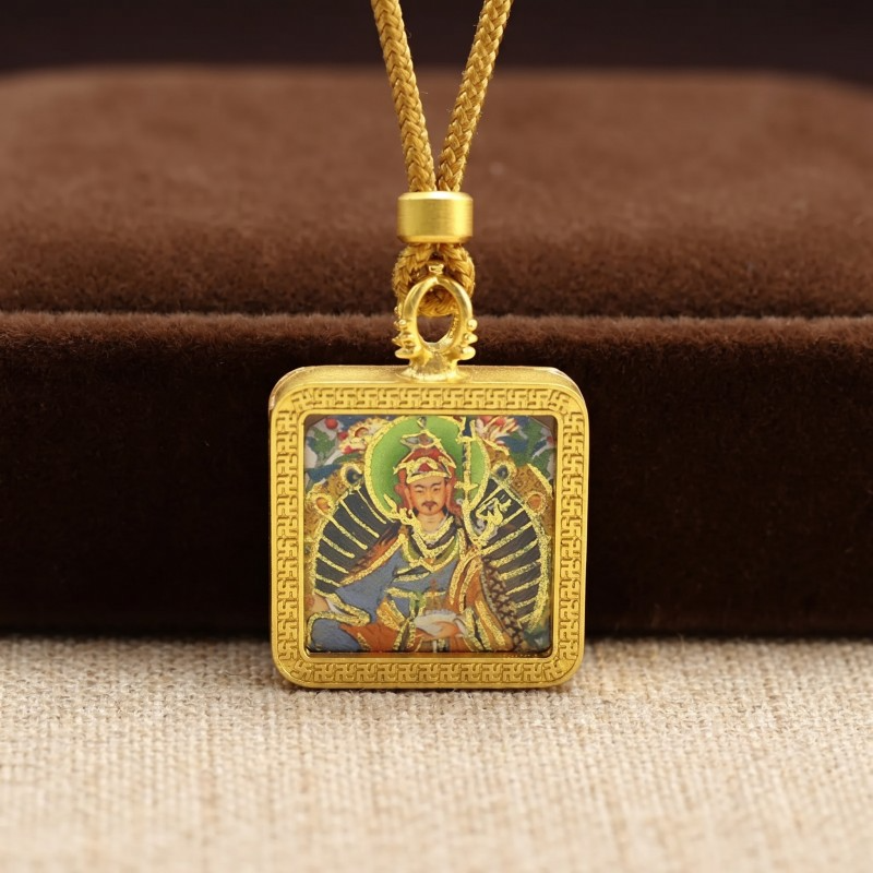 Padmasambhava (Guru Rinpoche) Hand-Painted Thangka Pendant | Buddhist Master Amulet for Protection & Spiritual Guidance image 5