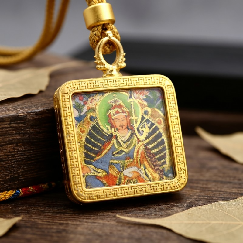 Padmasambhava (Guru Rinpoche) Hand-Painted Thangka Pendant | Buddhist Master Amulet for Protection & Spiritual Guidance image 6