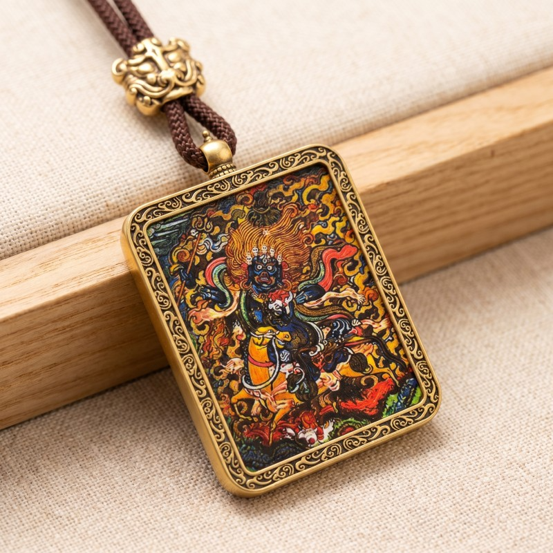 Palden Lhamo (Auspicious Goddess) Hand-Painted Thangka Pendant | Protector of the Dharma Amulet