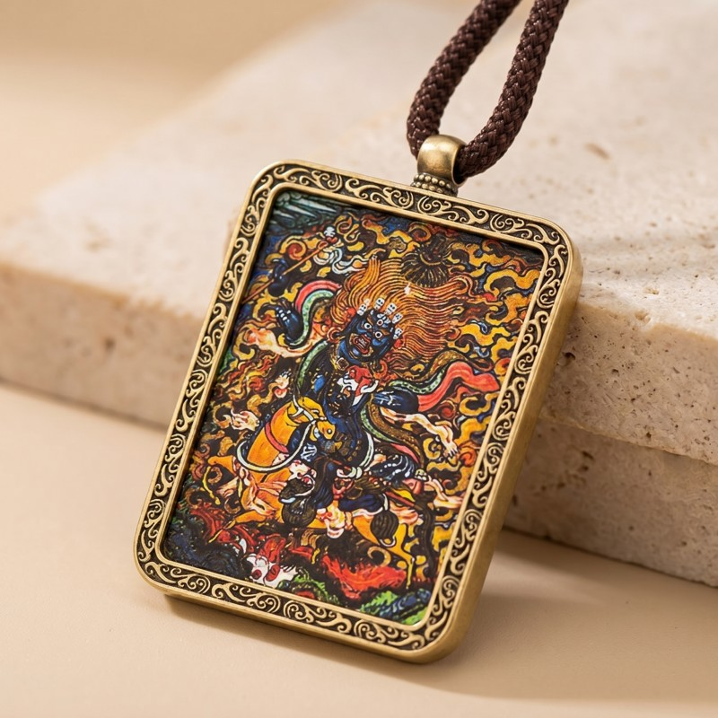 Palden Lhamo (Auspicious Goddess) Hand-Painted Thangka Pendant | Protector of the Dharma Amulet image 3