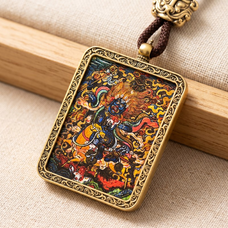 Palden Lhamo (Auspicious Goddess) Hand-Painted Thangka Pendant | Protector of the Dharma Amulet image 4