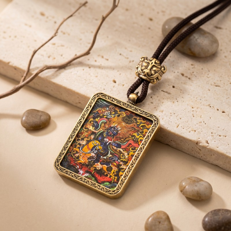 Palden Lhamo (Auspicious Goddess) Hand-Painted Thangka Pendant | Protector of the Dharma Amulet image 5
