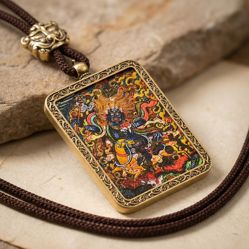 Palden Lhamo (Auspicious Goddess) Hand-Painted Thangka Pendant | Protector of the Dharma Amulet image 6