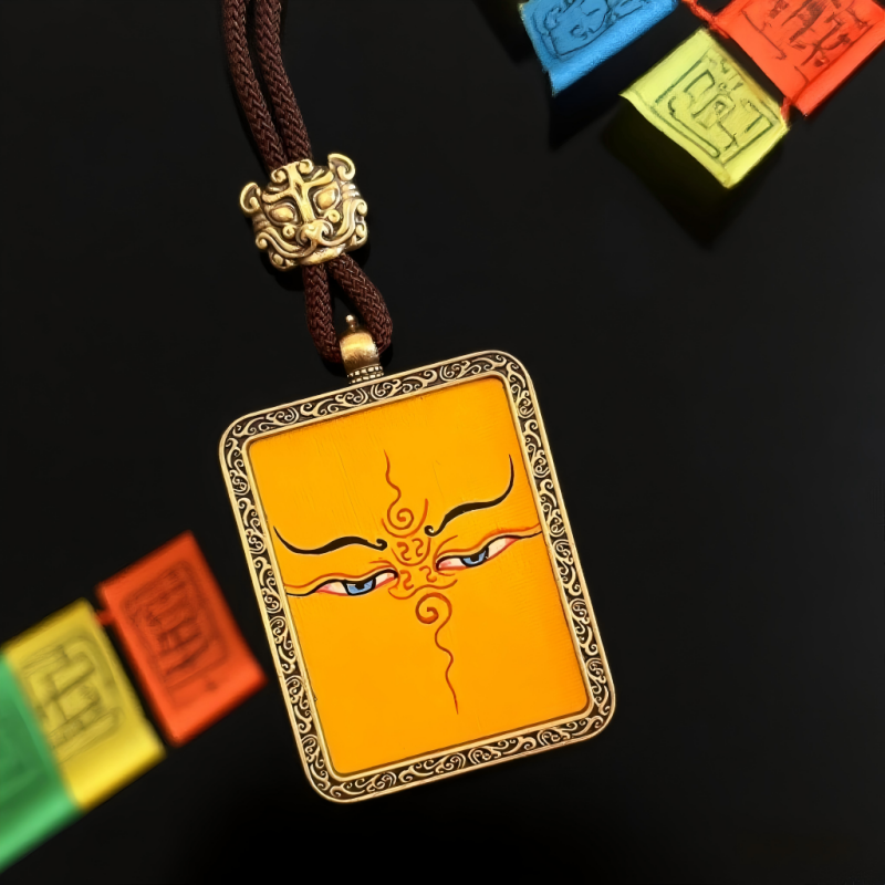 Prajna Wisdom Eyes Hand-Painted Thangka Pendant | Symbol of Clear Sight & Spiritual Protection Amulet