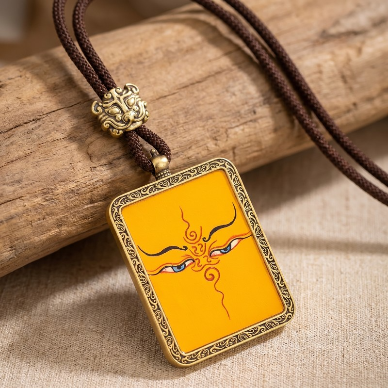 Prajna Wisdom Eyes Hand-Painted Thangka Pendant | Symbol of Clear Sight & Spiritual Protection Amulet image 3