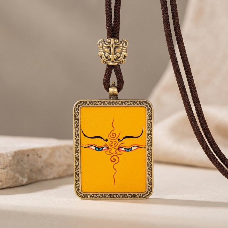 Prajna Wisdom Eyes Hand-Painted Thangka Pendant | Symbol of Clear Sight & Spiritual Protection Amulet image 4