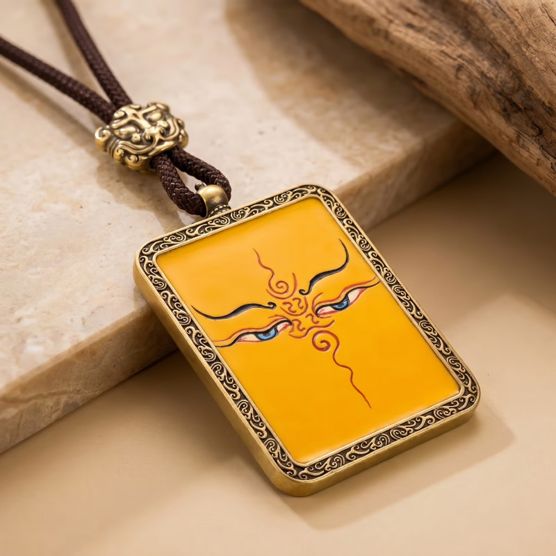 Prajna Wisdom Eyes Hand-Painted Thangka Pendant | Symbol of Clear Sight & Spiritual Protection Amulet image 5