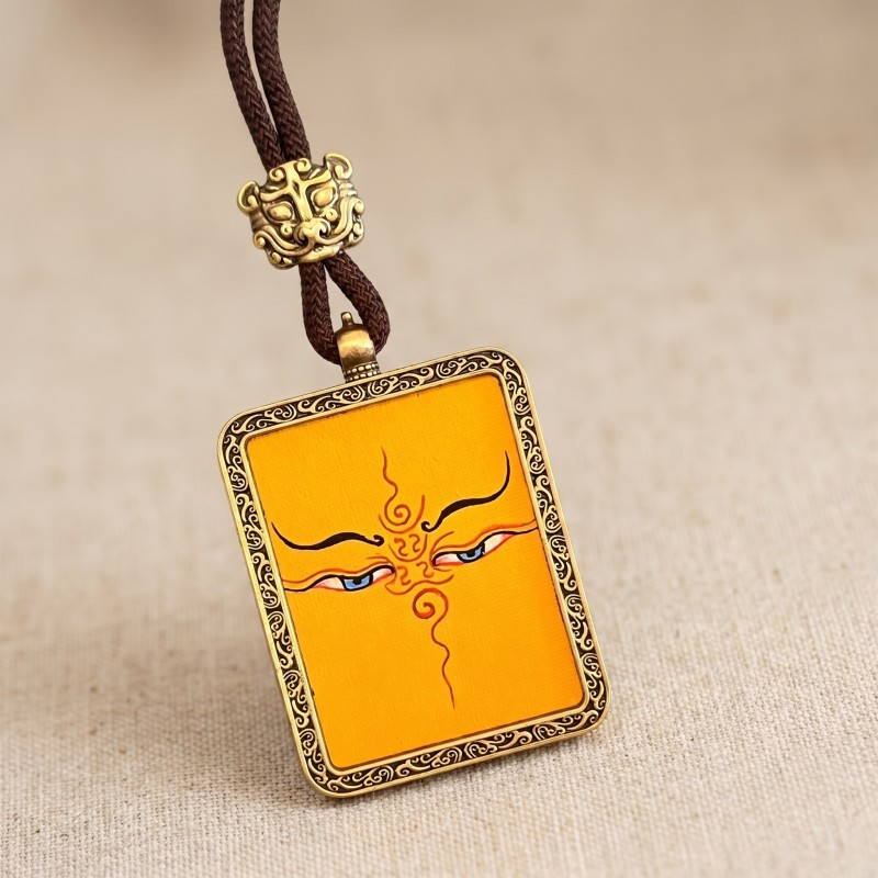 Prajna Wisdom Eyes Hand-Painted Thangka Pendant | Symbol of Clear Sight & Spiritual Protection Amulet image 6