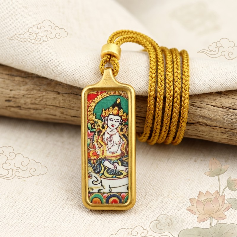 Samantabhadra Bodhisattva Hand-Painted Thangka Pendant | Guardian of Kindness & Success Amulet