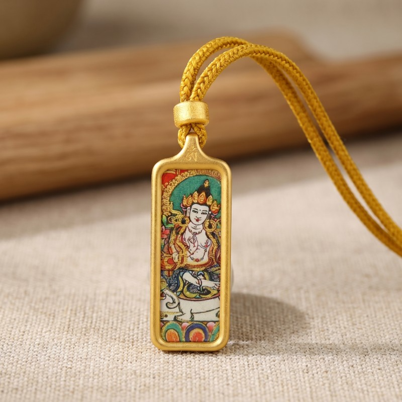 Samantabhadra Bodhisattva Hand-Painted Thangka Pendant | Guardian of Kindness & Success Amulet image 2