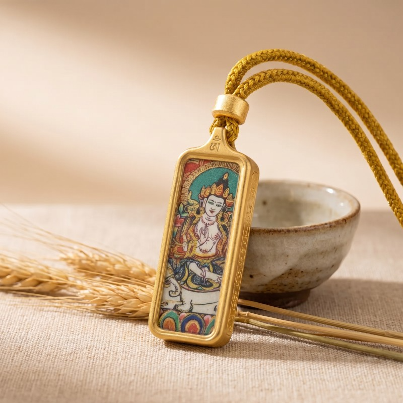 Samantabhadra Bodhisattva Hand-Painted Thangka Pendant | Guardian of Kindness & Success Amulet image 3