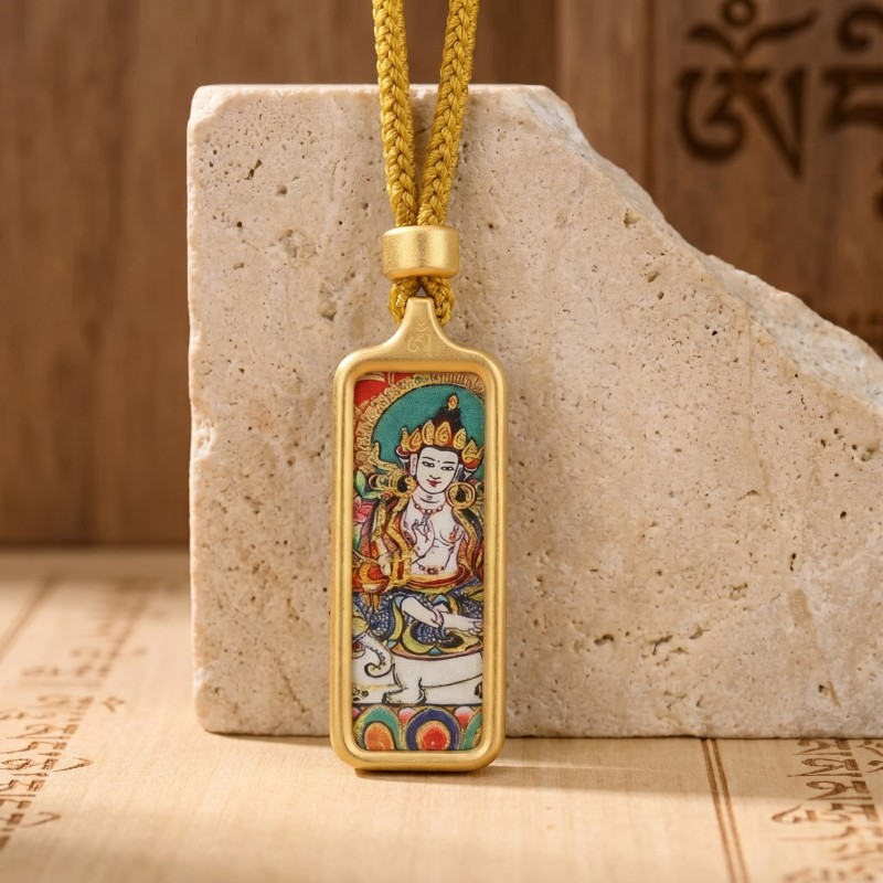 Samantabhadra Bodhisattva Hand-Painted Thangka Pendant | Guardian of Kindness & Success Amulet image 4