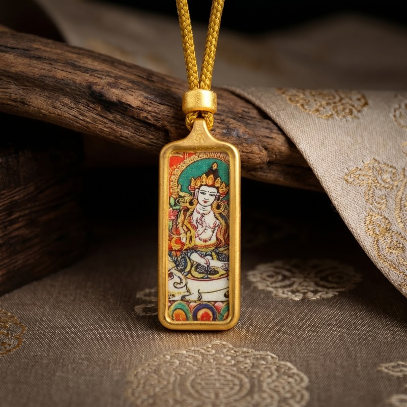 Samantabhadra Bodhisattva Hand-Painted Thangka Pendant | Guardian of Kindness & Success Amulet image 5