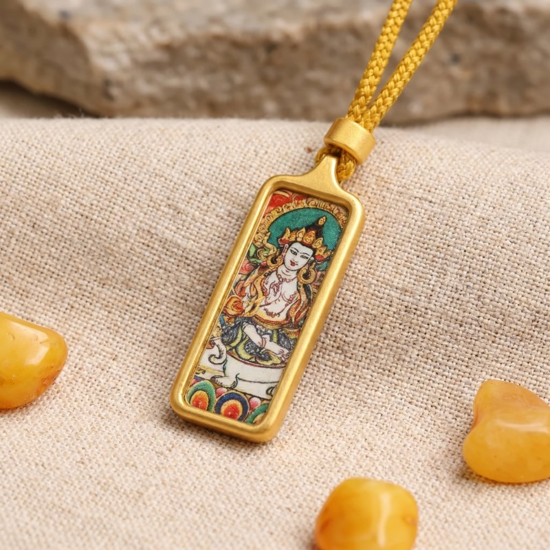 Samantabhadra Bodhisattva Hand-Painted Thangka Pendant | Guardian of Kindness & Success Amulet image 6