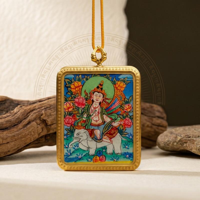 Samantabhadra Bodhisattva Hand-Painted Thangka Pendant | Guardian of Kindness & Success Amulet image 5