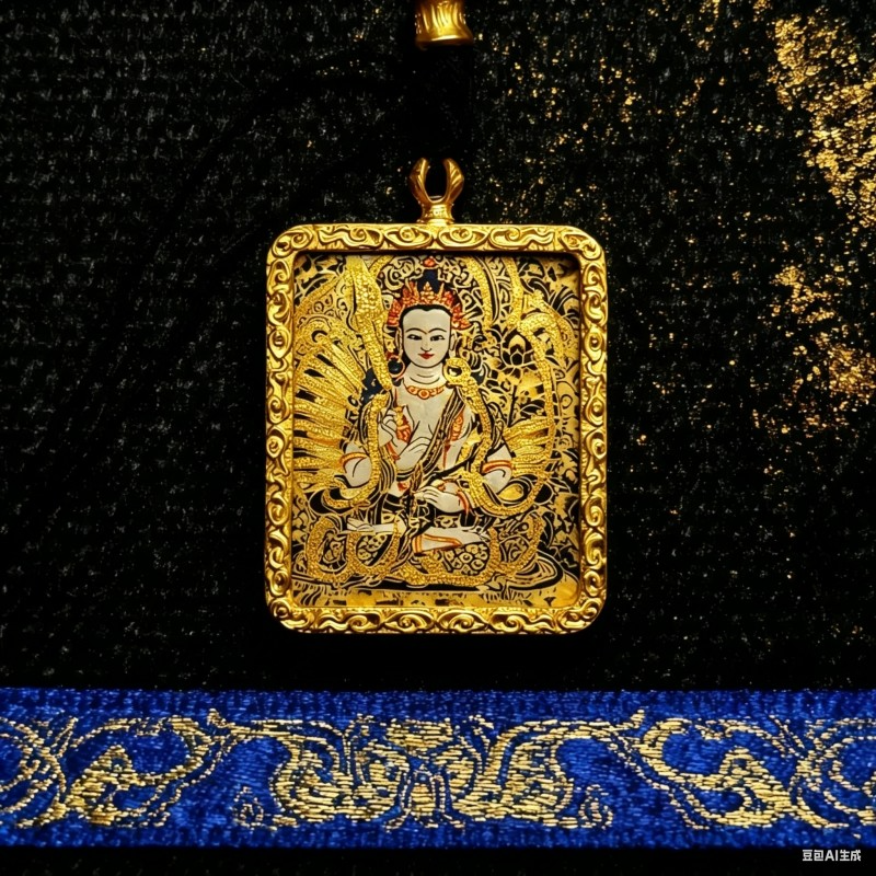Samantabhadra Hand-Painted Thangka Pendant | Bodhisattva of Universal Virtue & Auspiciousness Amulet