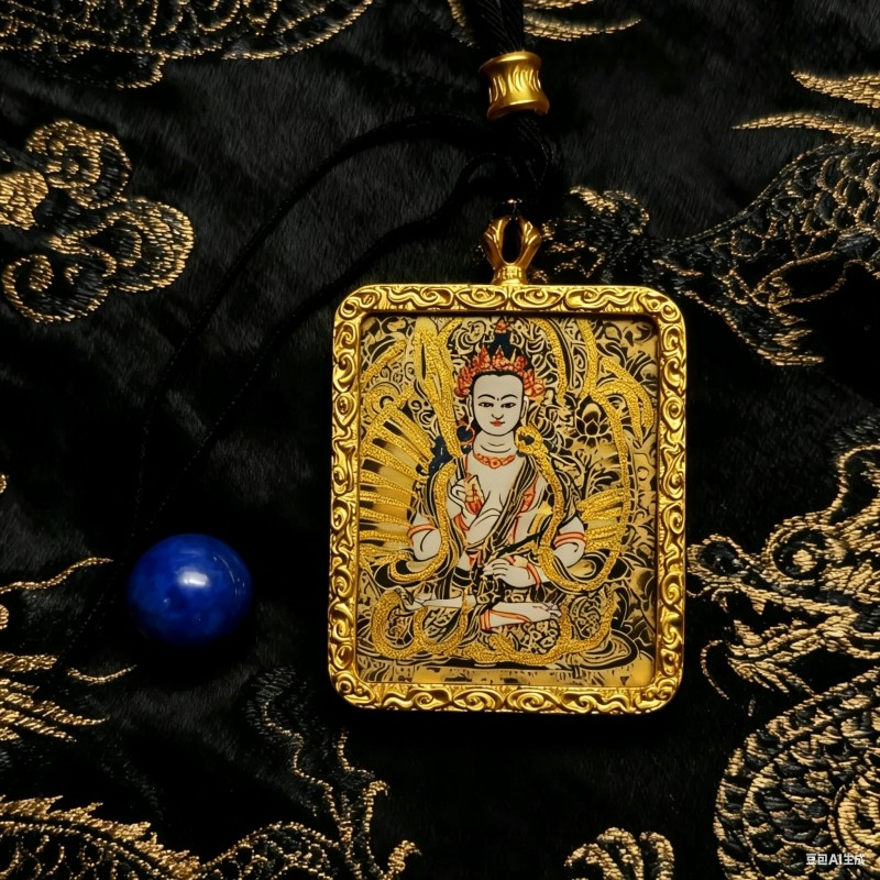 Samantabhadra Hand-Painted Thangka Pendant | Bodhisattva of Universal Virtue & Auspiciousness Amulet image 4