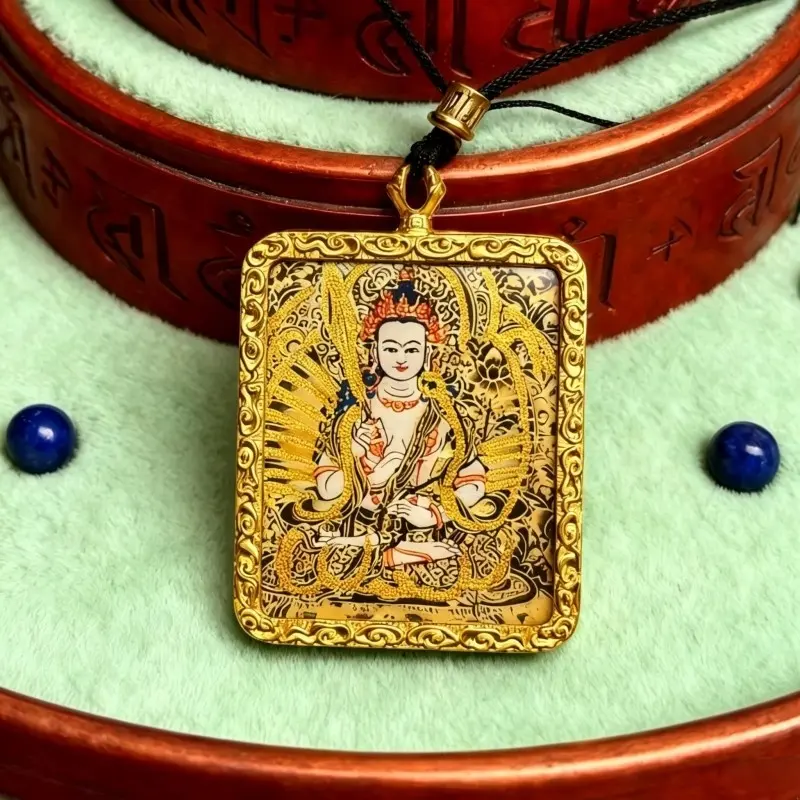Samantabhadra Hand-Painted Thangka Pendant | Bodhisattva of Universal Virtue & Auspiciousness Amulet image 5