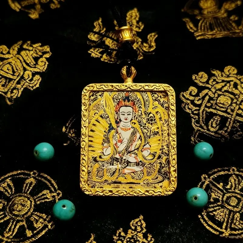 Samantabhadra Hand-Painted Thangka Pendant | Bodhisattva of Universal Virtue & Auspiciousness Amulet image 6