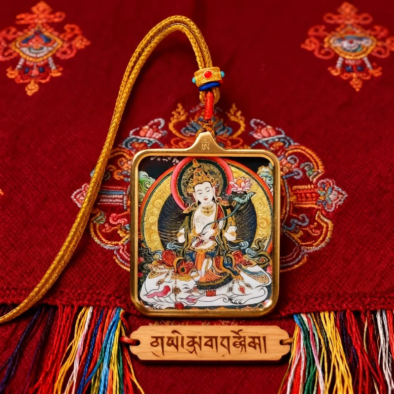 Samantabhadra (Pu Xian) Hand-Painted Thangka Pendant | Bodhisattva of Universal Virtue & Action Amulet image 6