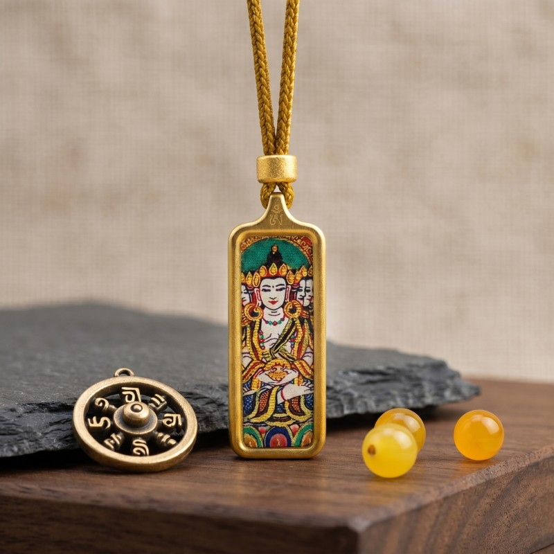 Shakyamuni Buddha Hand-Painted Thangka Pendant | Founder of Buddhism & Enlightenment Amulet