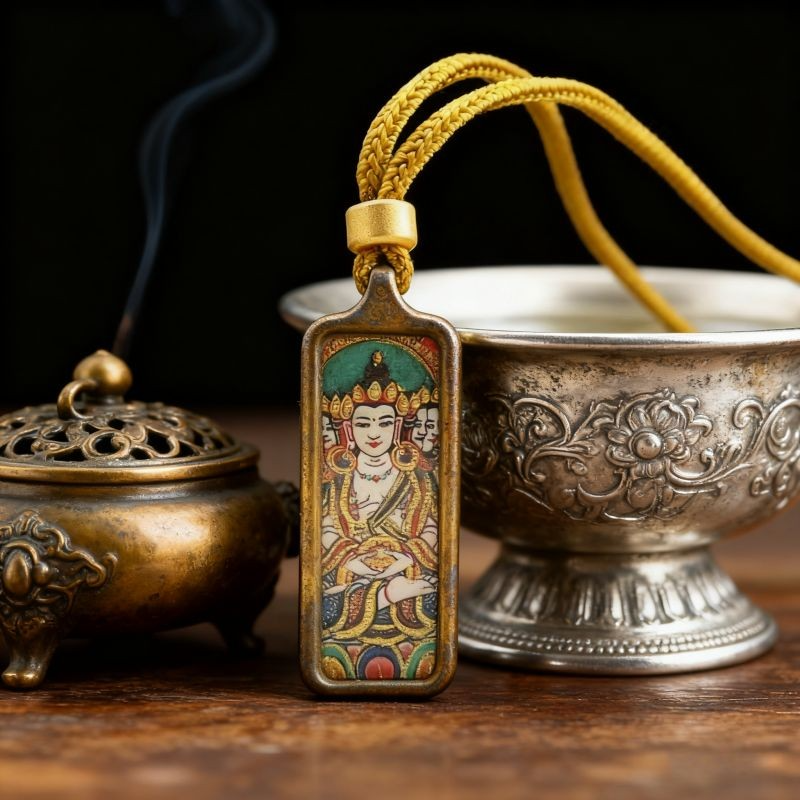 Shakyamuni Buddha Hand-Painted Thangka Pendant | Founder of Buddhism & Enlightenment Amulet image 2