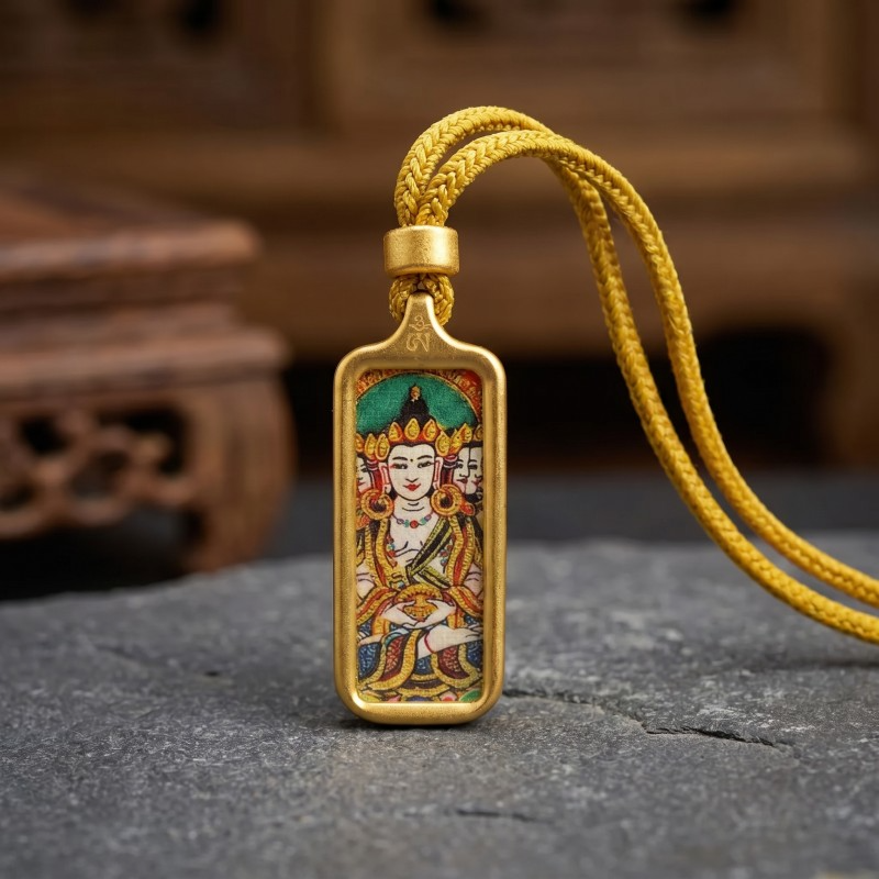 Shakyamuni Buddha Hand-Painted Thangka Pendant | Founder of Buddhism & Enlightenment Amulet image 3