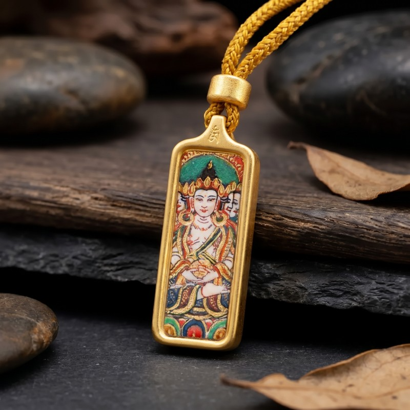 Shakyamuni Buddha Hand-Painted Thangka Pendant | Founder of Buddhism & Enlightenment Amulet image 5