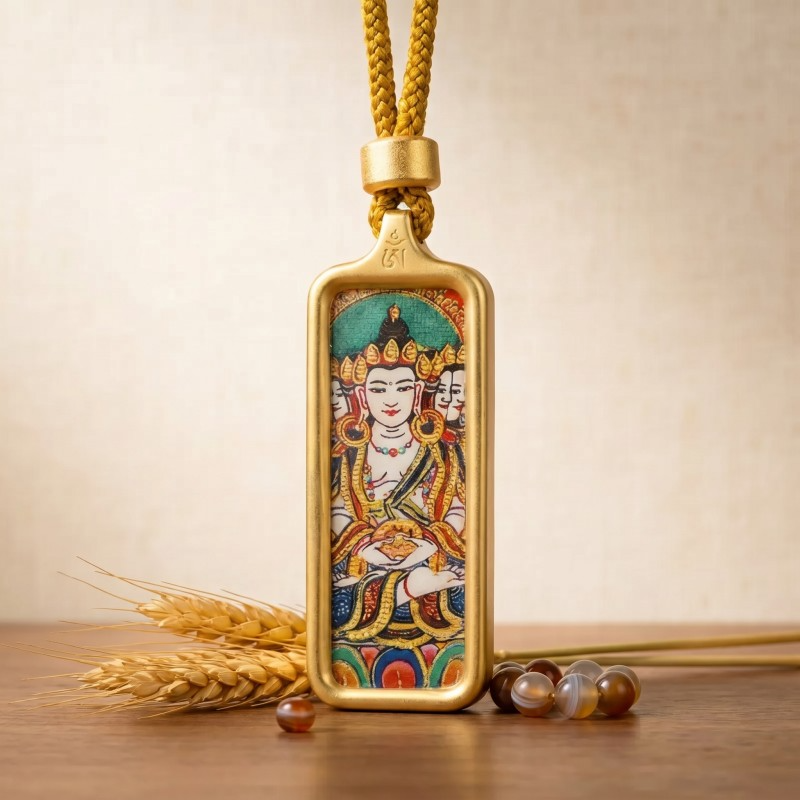Shakyamuni Buddha Hand-Painted Thangka Pendant | Founder of Buddhism & Enlightenment Amulet image 6