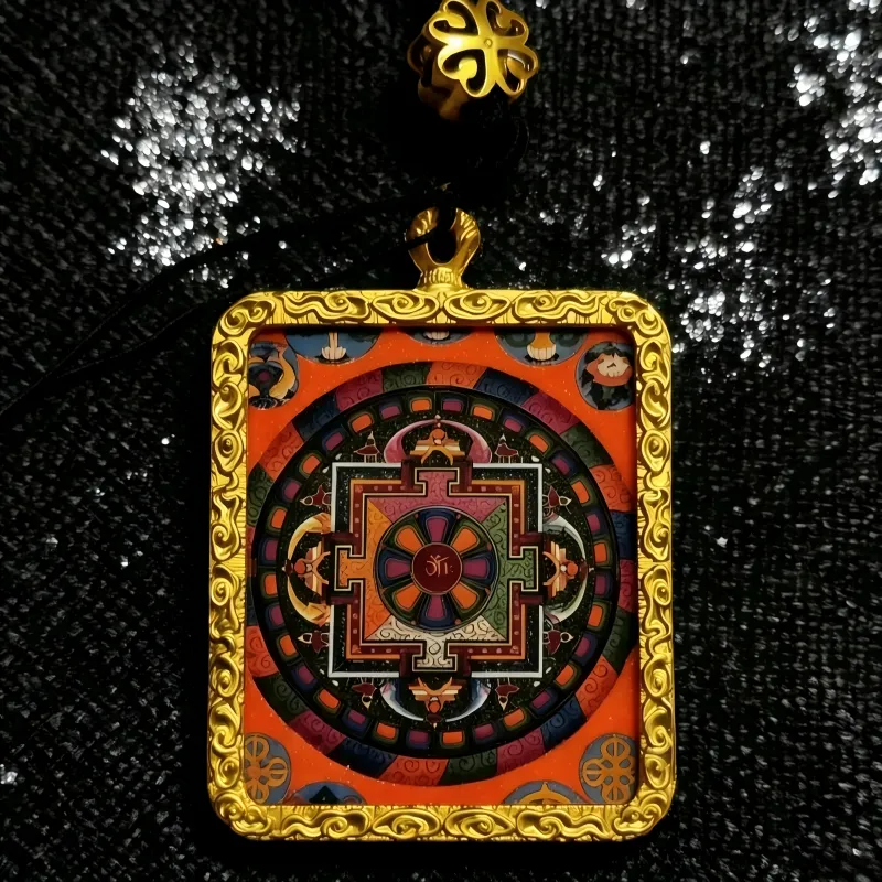 Six-Armed Mahakala Hand-Painted Thangka Pendant | Protector of Dharma & Spiritual Power Amulet image 3