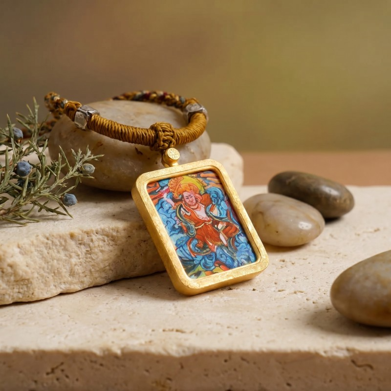 Six-Armed Mahakala Hand-Painted Thangka Pendant | Protector of Dharma & Spiritual Power Amulet image 4