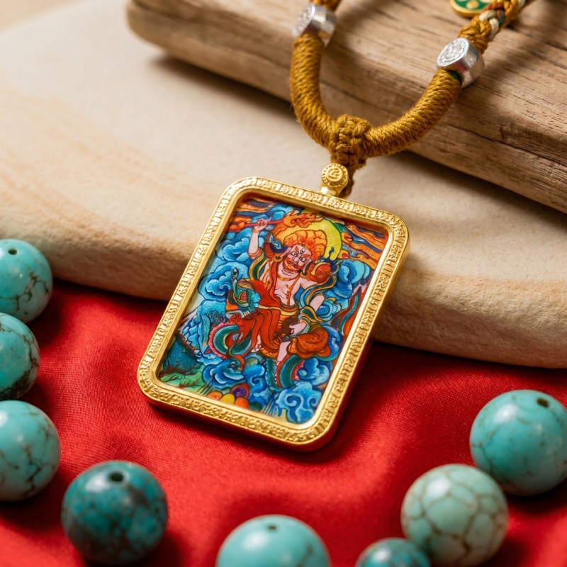 Six-Armed Mahakala Hand-Painted Thangka Pendant | Protector of Dharma & Spiritual Power Amulet image 5