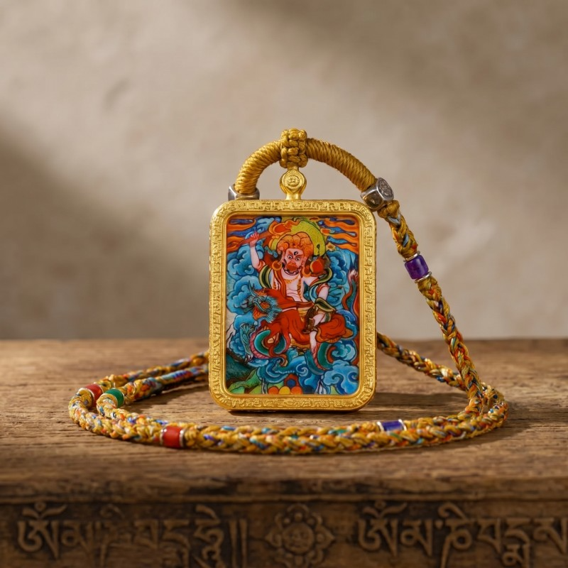 Six-Armed Mahakala Hand-Painted Thangka Pendant | Protector of Dharma & Spiritual Power Amulet image 6
