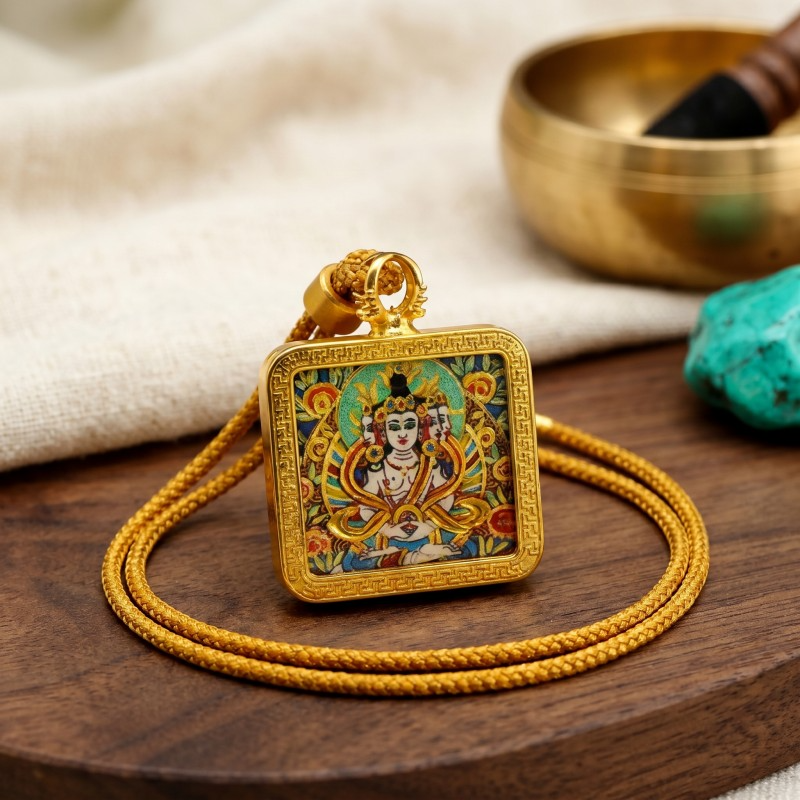 Thousand-Armed Chenrezig (Avalokiteshvara) Hand-Painted Thangka Pendant | Bodhisattva of Universal Compassion Amulet for Protection & Blessings image 6