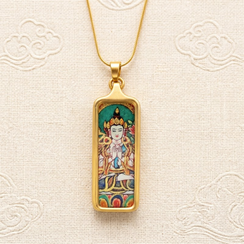 Thousand-Armed Thousand-Eyed Avalokiteshvara Hand-Painted Thangka Pendant | Bodhisattva of Compassion Amulet