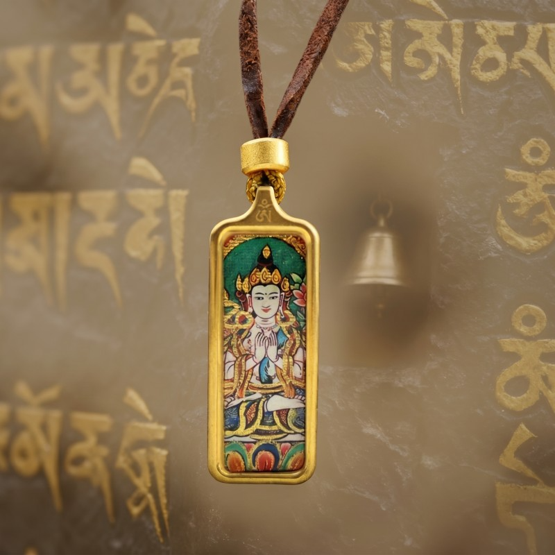 Thousand-Armed Thousand-Eyed Avalokiteshvara Hand-Painted Thangka Pendant | Bodhisattva of Compassion Amulet image 4