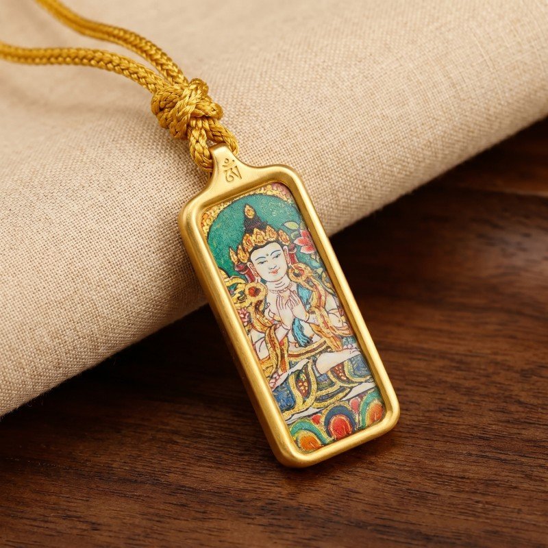 Thousand-Armed Thousand-Eyed Avalokiteshvara Hand-Painted Thangka Pendant | Bodhisattva of Compassion Amulet image 5