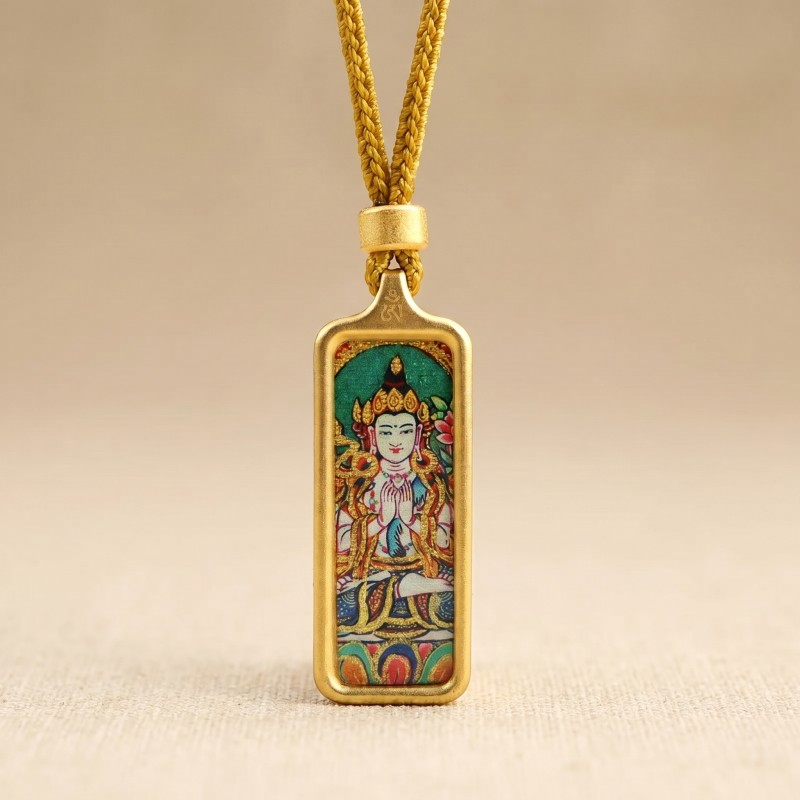 Thousand-Armed Thousand-Eyed Avalokiteshvara Hand-Painted Thangka Pendant | Bodhisattva of Compassion Amulet image 6