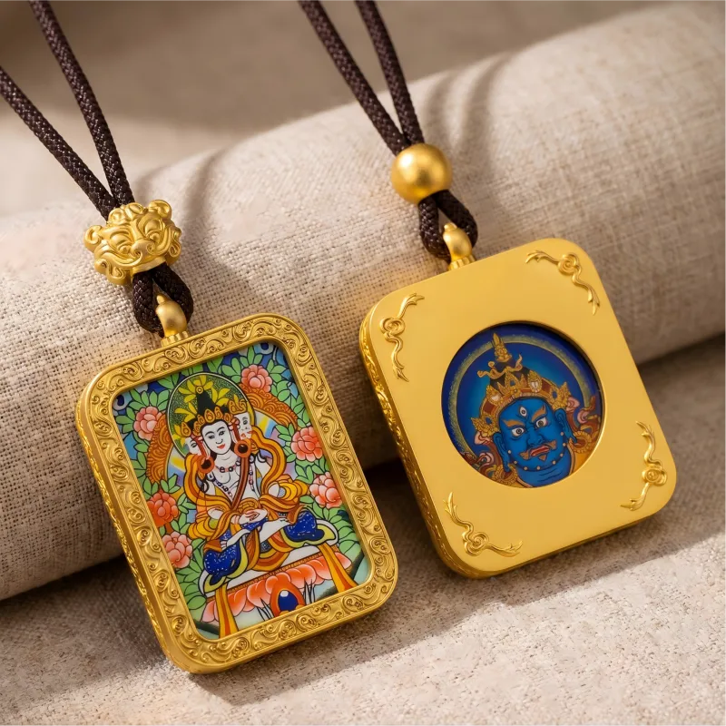 Vairocana Buddha Hand-Painted Thangka Pendant | Cosmic Buddha of Universal Light & Enlightenment Amulet